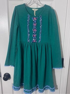 Matilda Jane Girls Size 10 Green Ruffle Dress Button Detail Boho Cottagecore